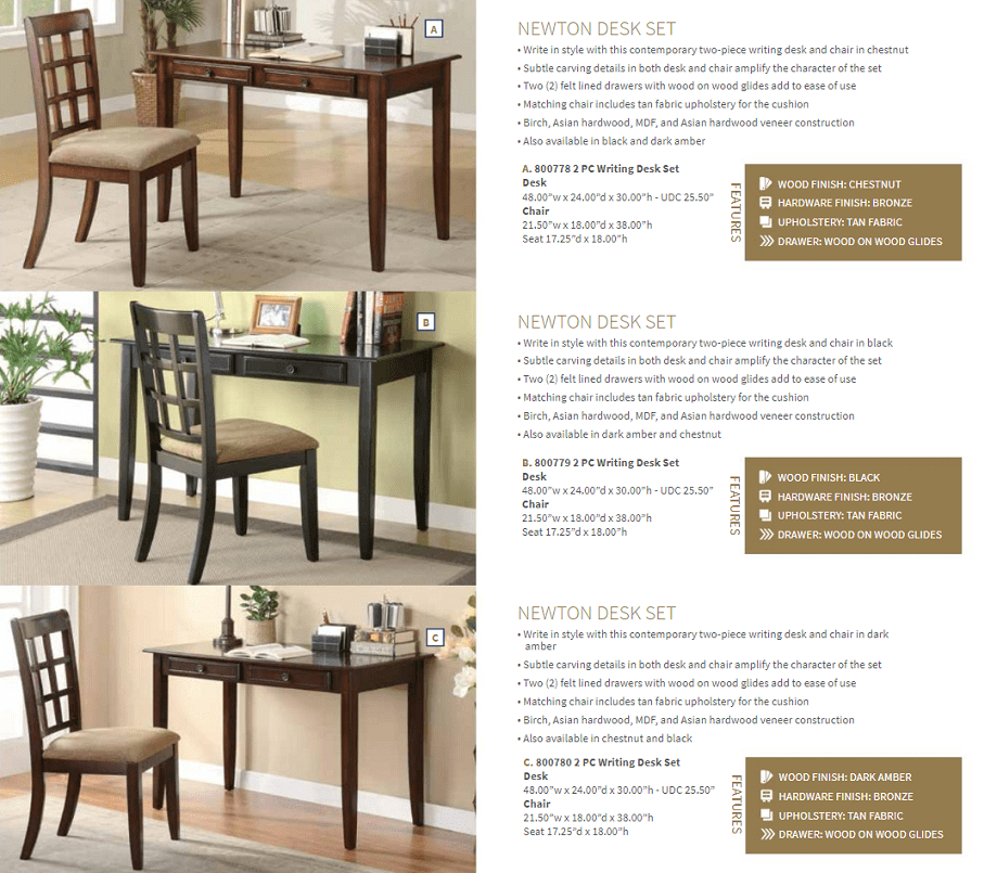 Newton Amber Desk and Chair by Coaster