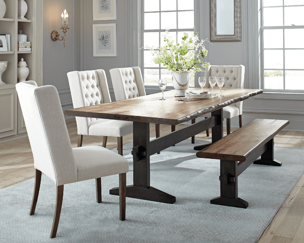 Bexley Live Edge Dining Set table 4 chairs and 1 bench by