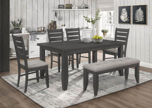 Dalila Dark Grey Dining Set (table, 4 chairs, & bench) by Coaster