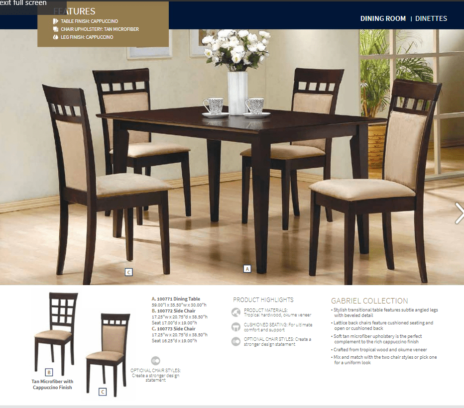 Gabriel II Dining Set (table and 4 chairs) by Coaster
