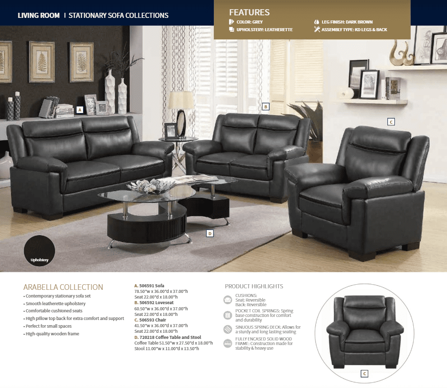 Arabella Grey Love Seat by Coaster