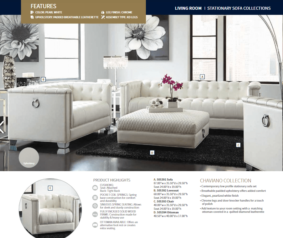 Chaviano Sofa, Love Seat, Chair, & Ottoman by Coaster