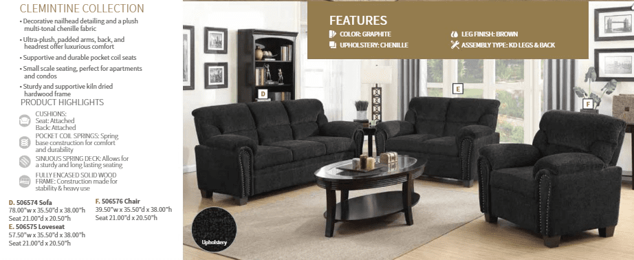 Clementine Graphite Love Seat by Coaster