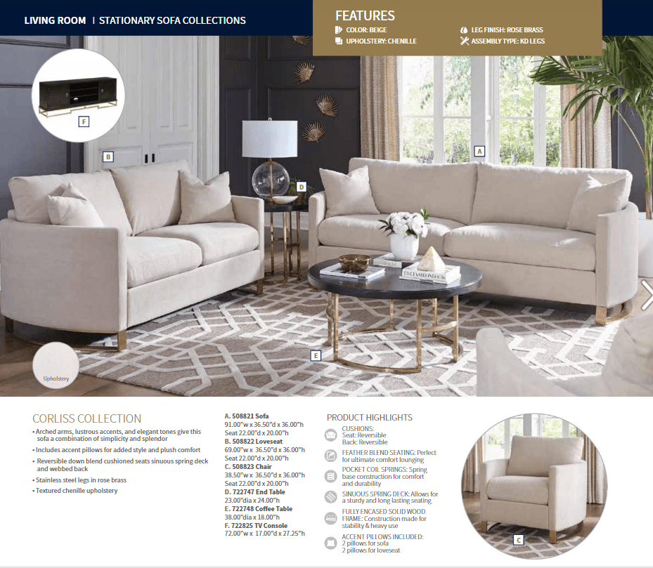 Corliss Sofa and Love Seat by Coaster