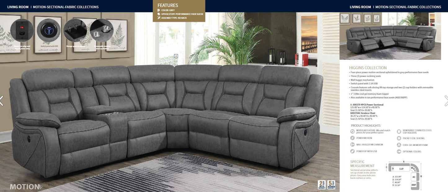 Higgins Grey Powered Reclining Sectional by Coaster