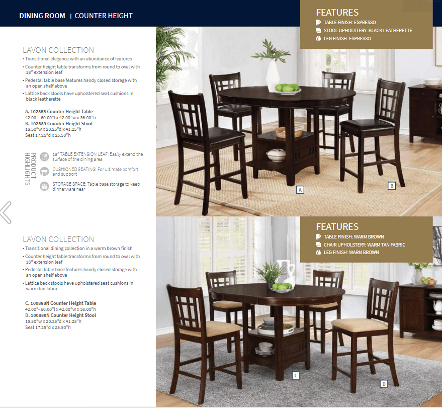 Lavon Espresso/Black Counter Height Set (table and 4 chairs) by Coaster