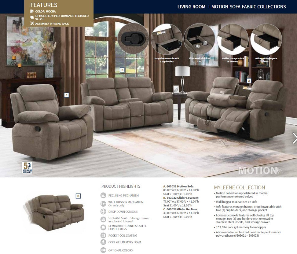 MyLeene Mocha Reclining Glider Love Seat by Coaster