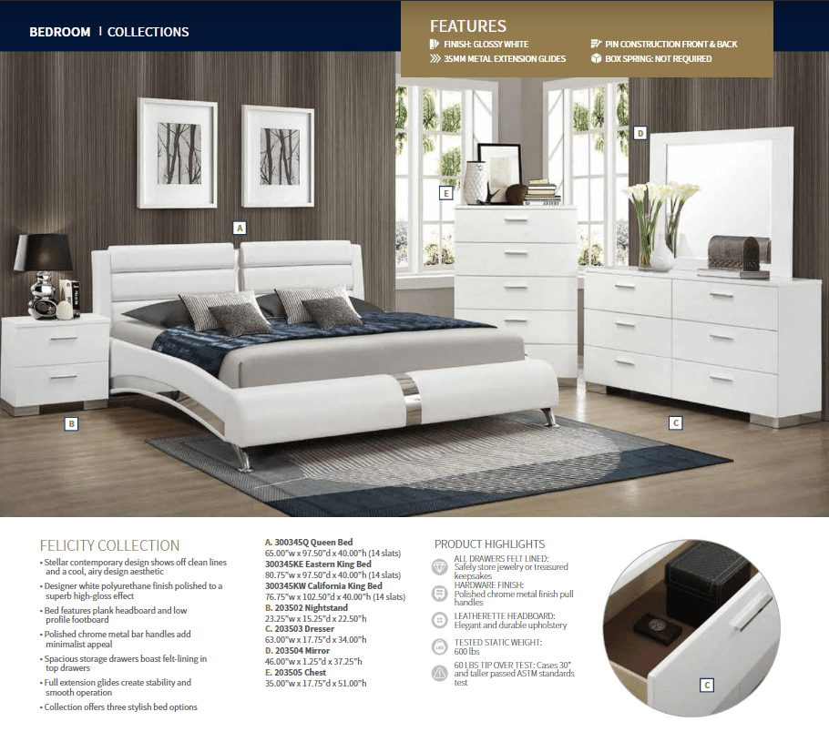 King Jeremaine White Platform Bed Frame by Coaster