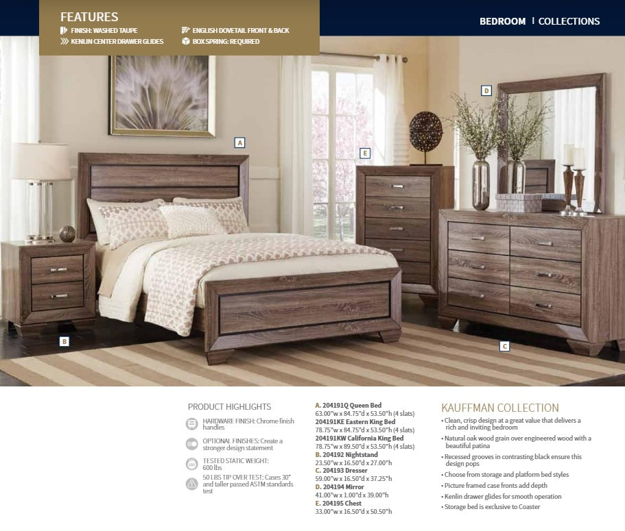 Queen Kauffman Washed Taupe Bed Frame by Coaster