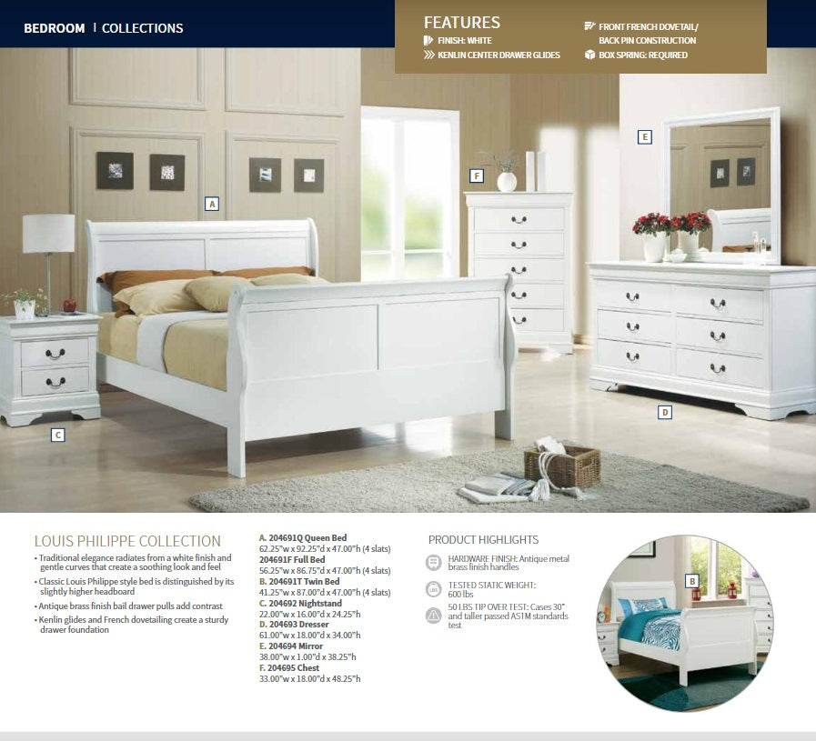 Queen Louis Philippe White Bed Frame by Coaster