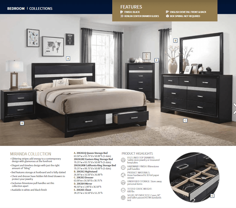 Queen Miranda Black Storage Bed Frame by Coaster