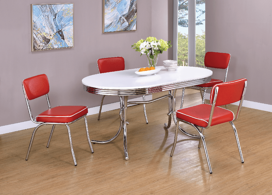 Retro Red Oval Dining Set (table and 4 chairs) by Coaster