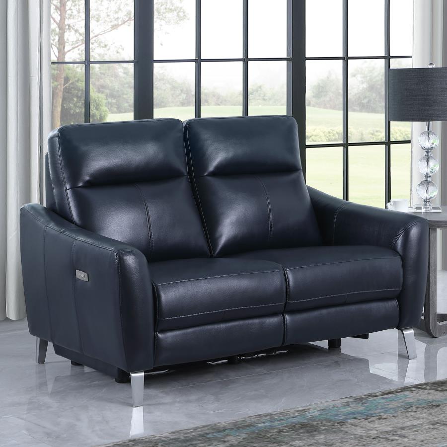 Derek Blue Powered Reclining Love Seat by Coaster