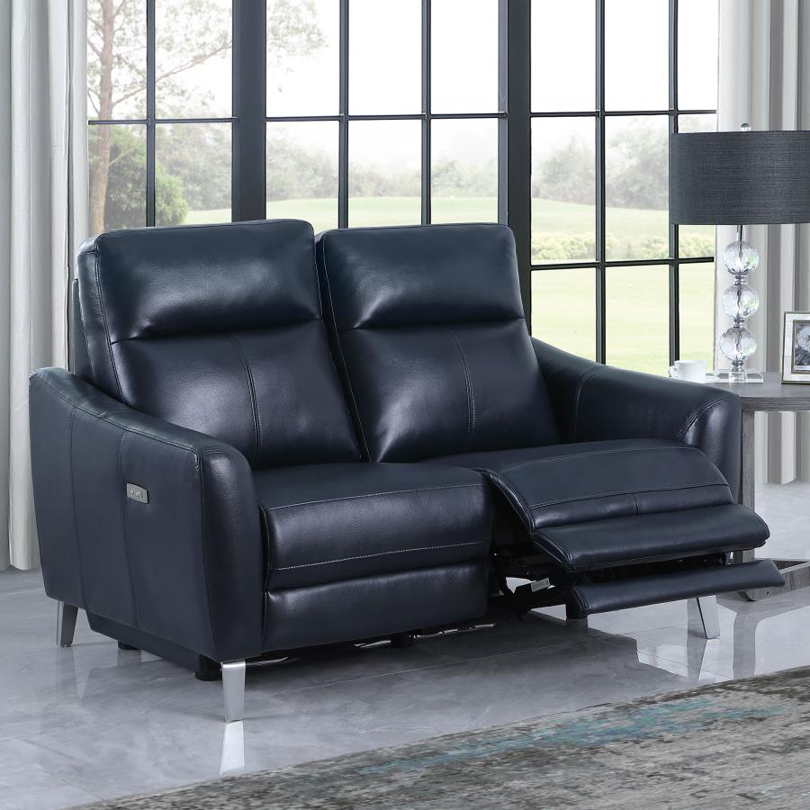 Derek Blue Powered Reclining Love Seat by Coaster