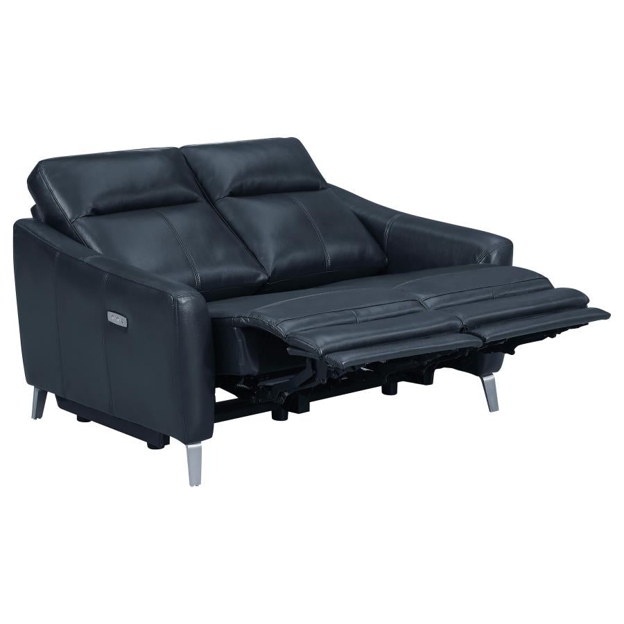 Derek Blue Powered Reclining Love Seat by Coaster