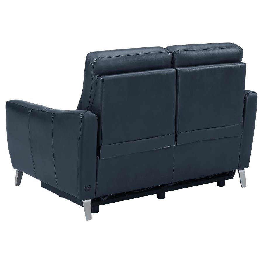 Derek Blue Powered Reclining Love Seat by Coaster