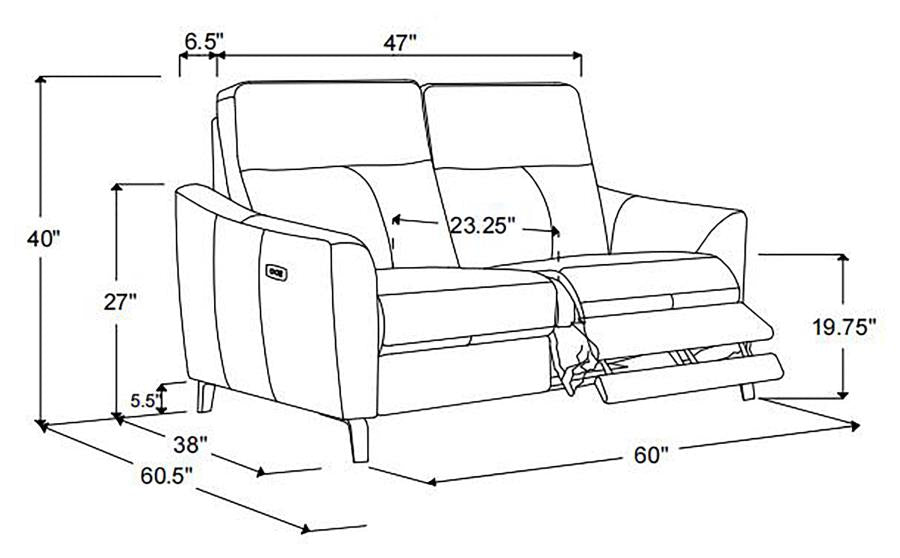 Derek Blue Powered Reclining Love Seat by Coaster