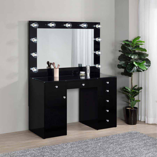 Acena Black 7-Drawer Vanity with Lighting by Coaster