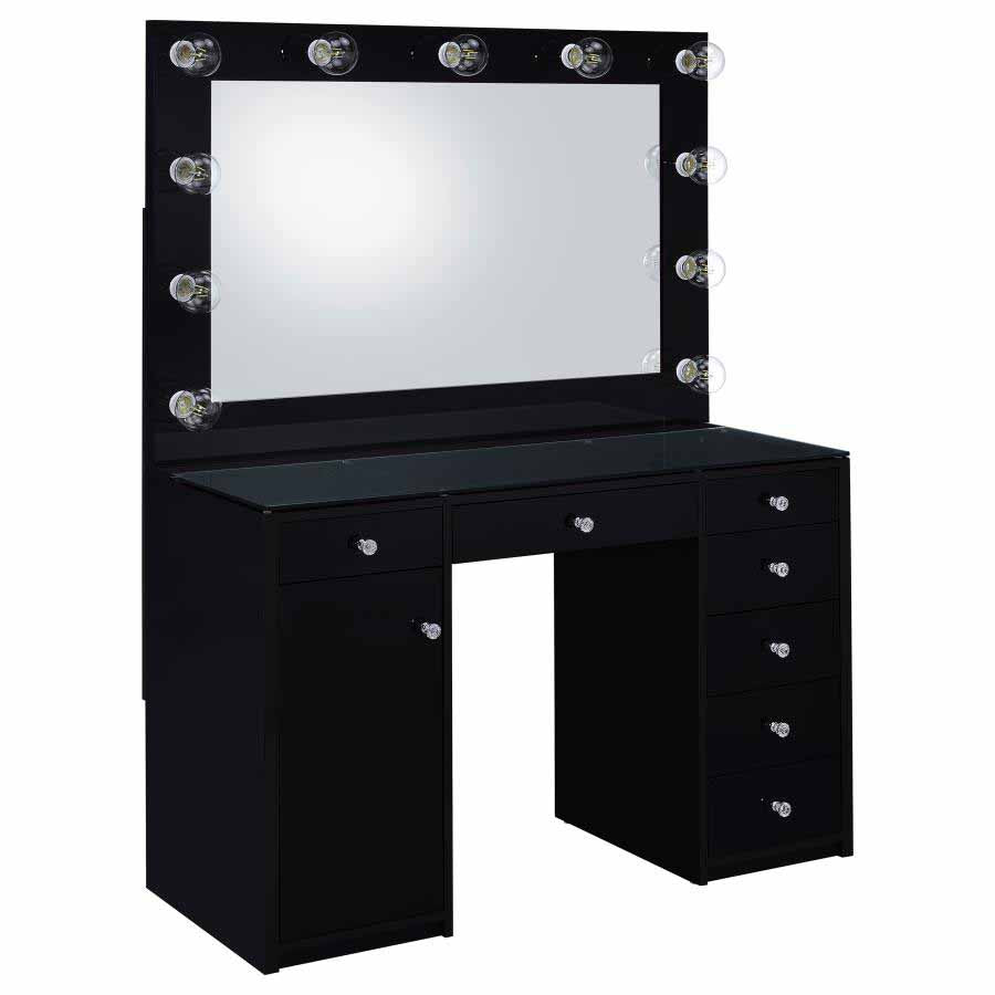 Acena 7-Drawer Vanity Set With Lighting Black High Gloss Acena 7-Drawer Vanity Set With Lighting Black High Gloss