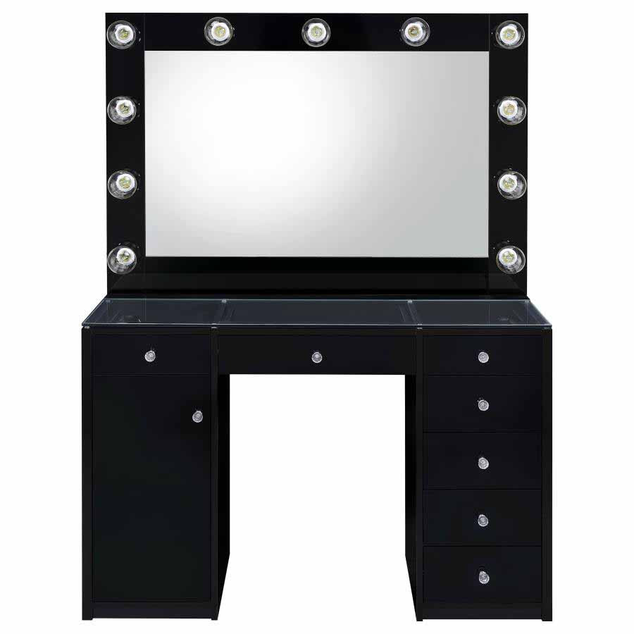 Acena Black 7-Drawer Vanity with Lighting by Coaster