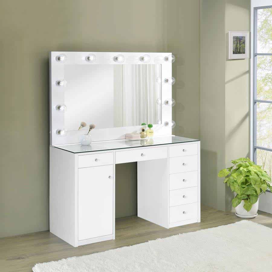 Acena White 7-Drawer Vanity with Lighting by Coaster