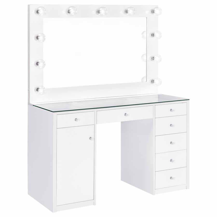 Acena White 7-Drawer Vanity with Lighting by Coaster