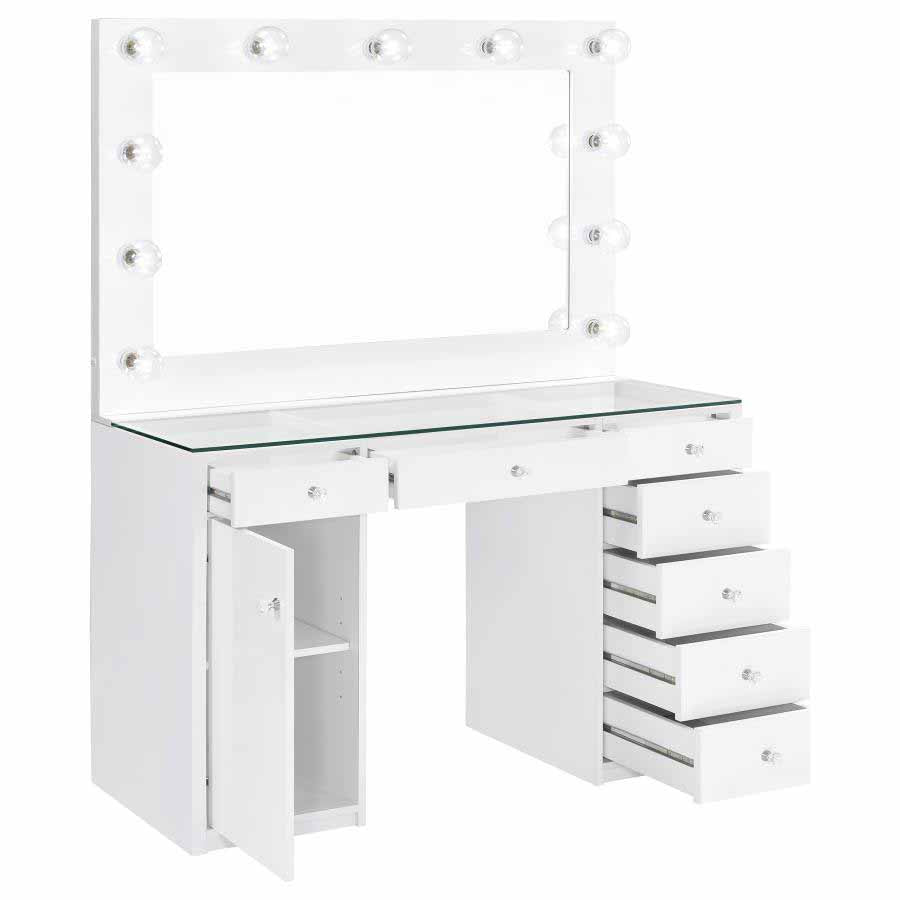 Acena White 7-Drawer Vanity with Lighting by Coaster