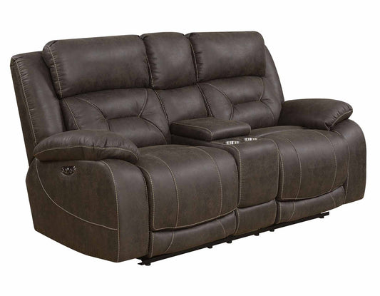 Aria Saddle Brown Dual-Power Reclining Love Seat by Steve Silver