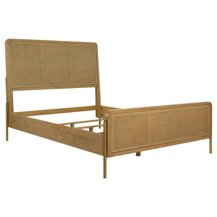 Queen Arini Natural Cane Upholstered Panel Bed by Coaster
