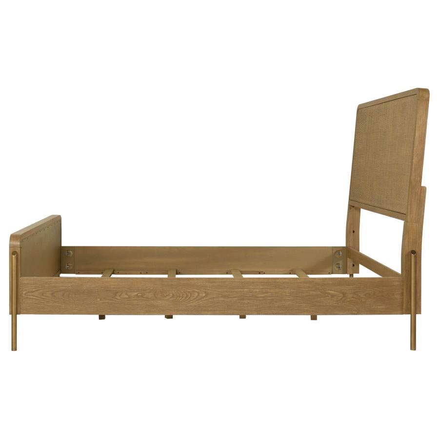 Queen Arini Natural Cane Upholstered Panel Bed by Coaster