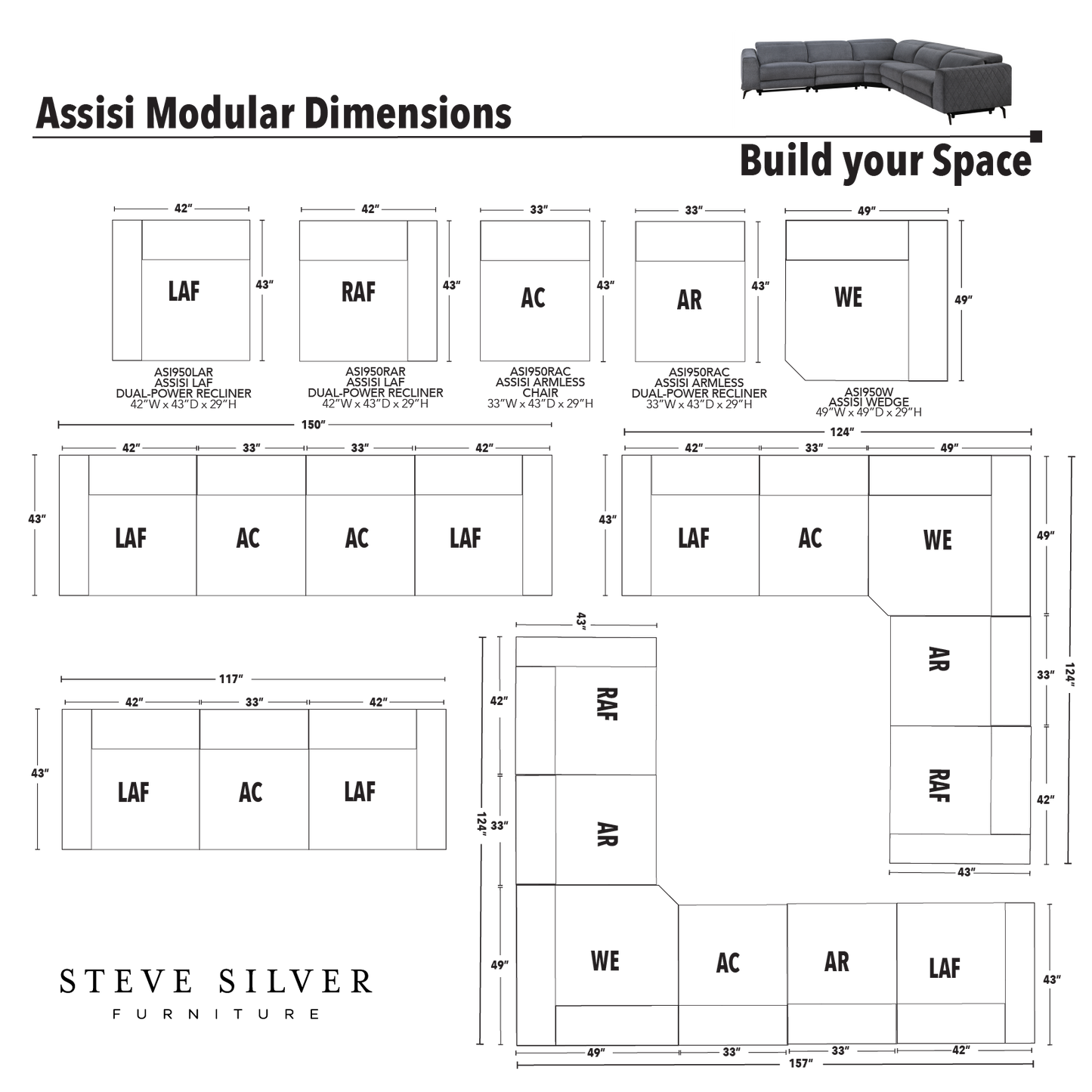 Assisi 5-piece Modular Dual-Power Reclining Sectional by Steve Silver