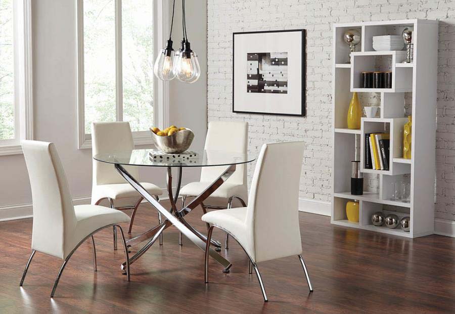 Beckham Glass & Chrome Dining Set (table and 4 chairs) by Coaster