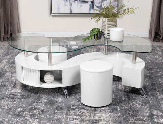 Buckley White 3-Piece Coffee Table & Stools Set by Coaster