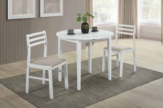 Bucknell Drop-Leaf White Dining Set (table and 2 chairs) by Coaster