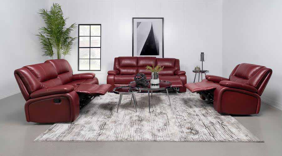 Camila Red Reclining Sofa, Love Seat, & Chair by Coaster