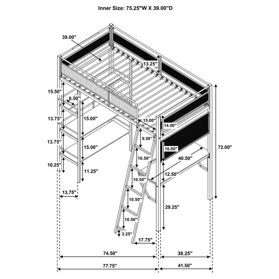 Campus White Twin Workstation Loft Bed by Coaster