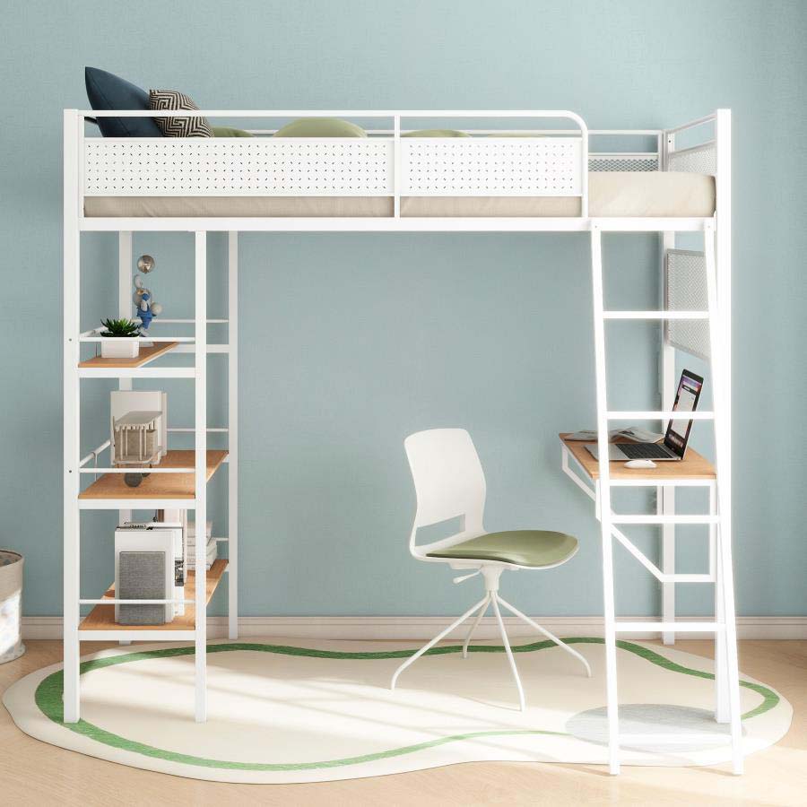 Campus White Twin Workstation Loft Bed by Coaster