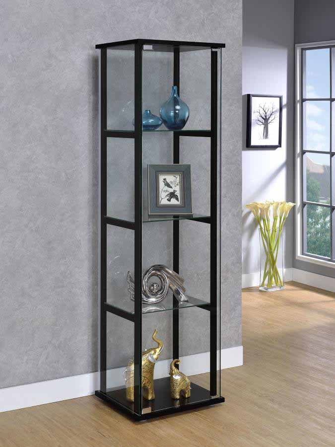 Cyclamen Glass 3-Shelf Black Curio Cabinet by Coaster