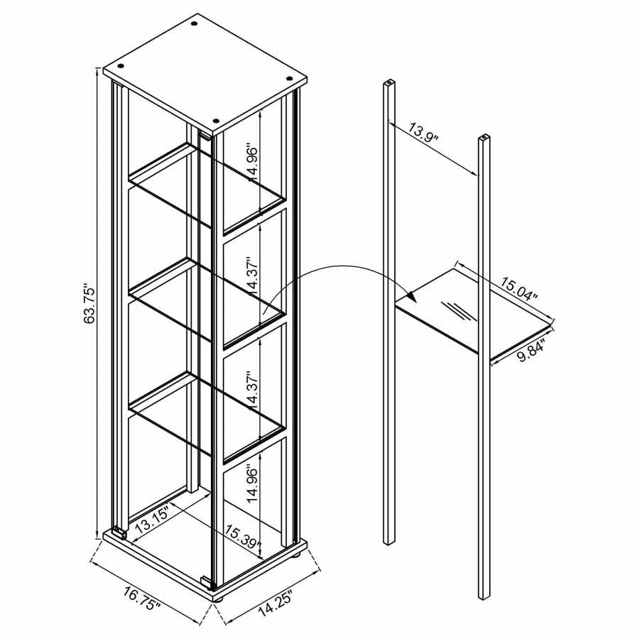 Cyclamen Glass 4-Shelf Black Curio Cabinet by Coaster