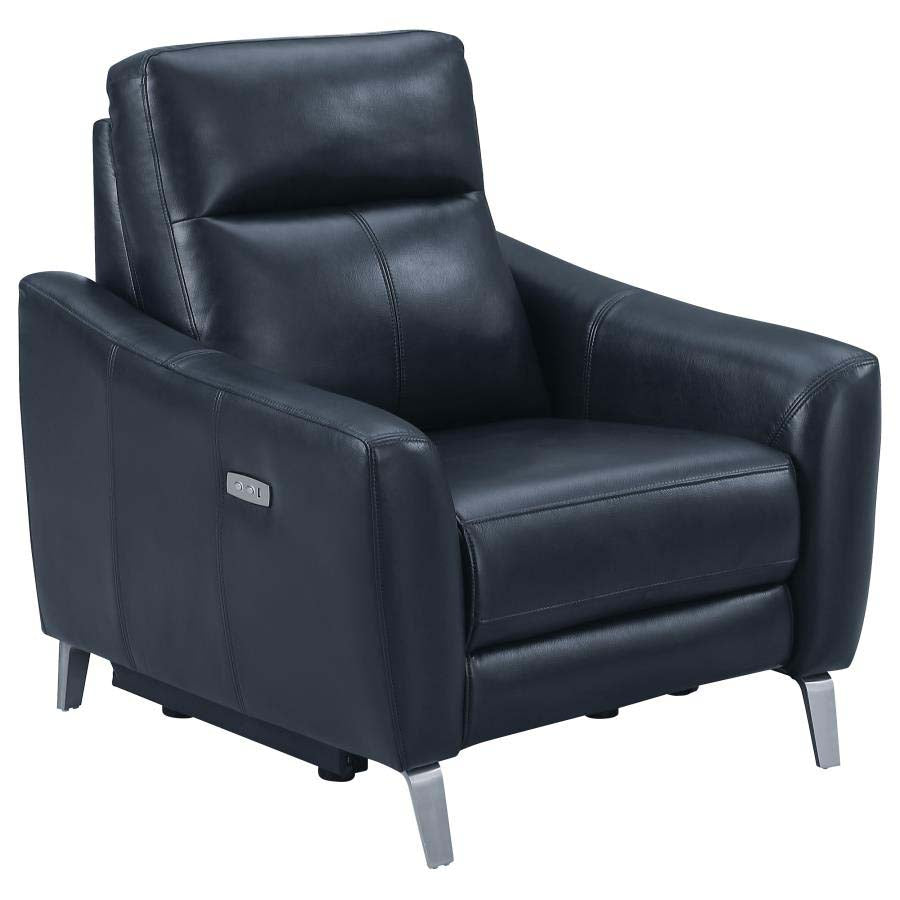 Derek Blue Powered Reclining Sofa, Love Seat, & Chair by Coaster
