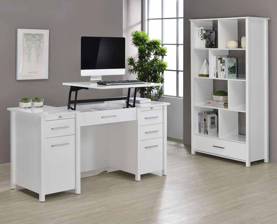 Dylan White High Gloss Lift Top Desk by Coaster