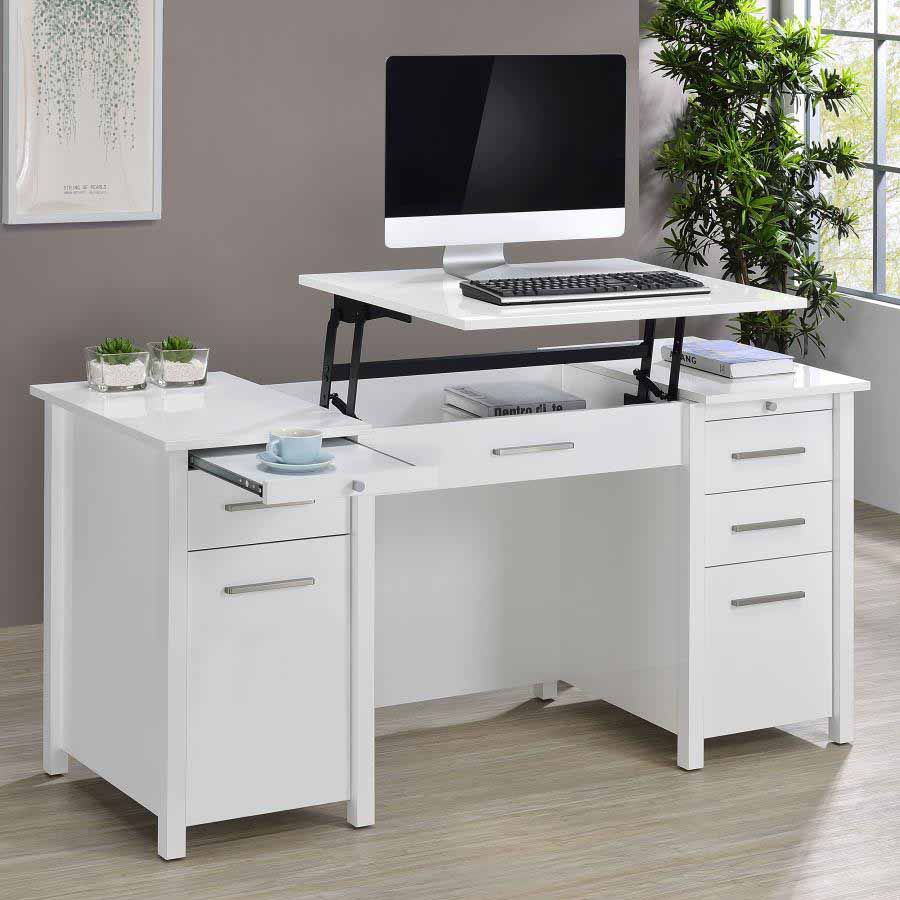 Dylan White High Gloss Lift Top Desk by Coaster