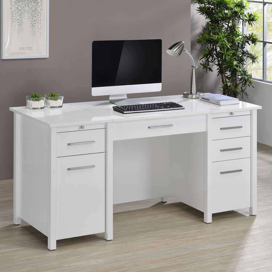 Dylan White High Gloss Lift Top Desk by Coaster