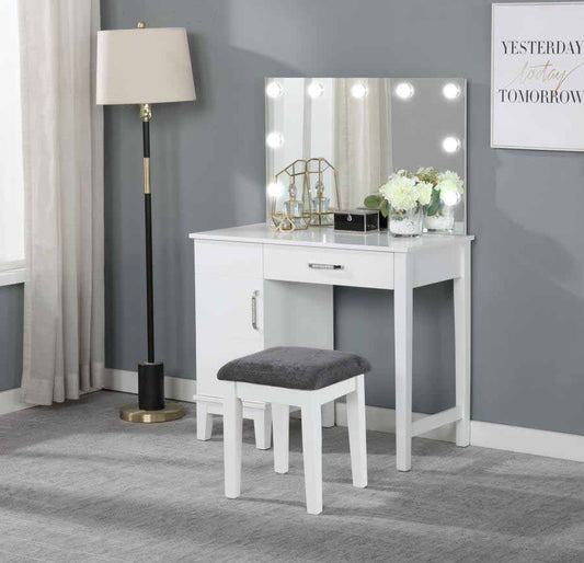 Elijah Vanity Set with Lighted Mirror & Stool by Coaster