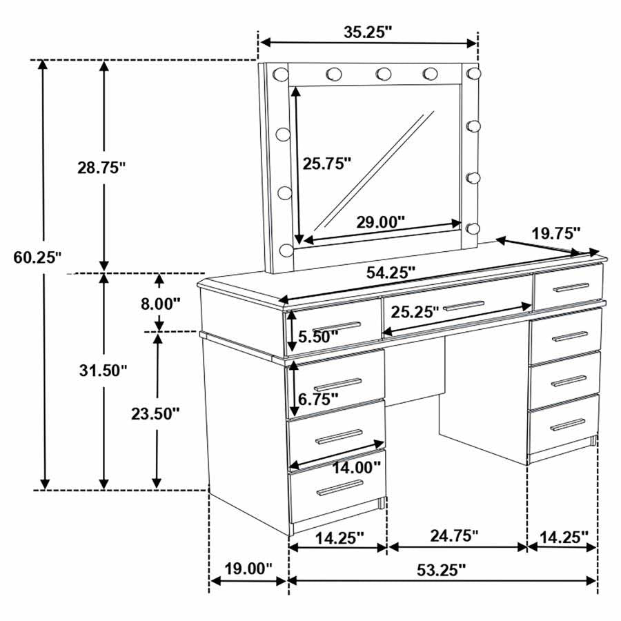 Felicity 9-Drawer Vanity with Lighted Mirror by Coaster