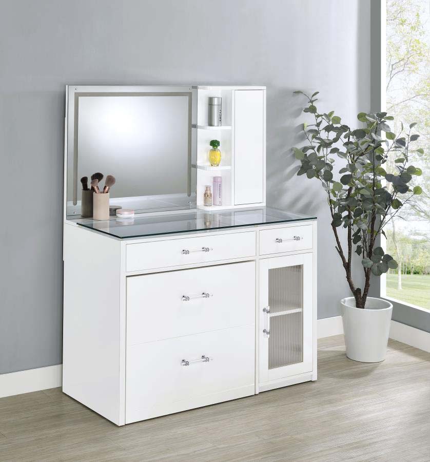 Flora White LED Mirror Vanity by Coaster