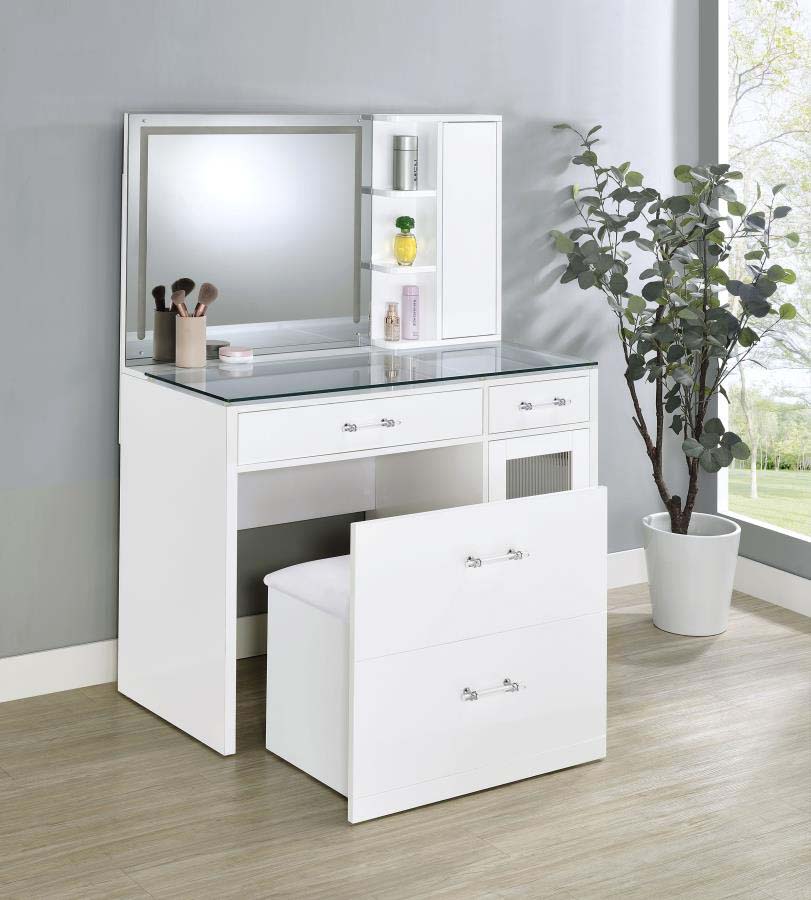 Flora White LED Mirror Vanity by Coaster