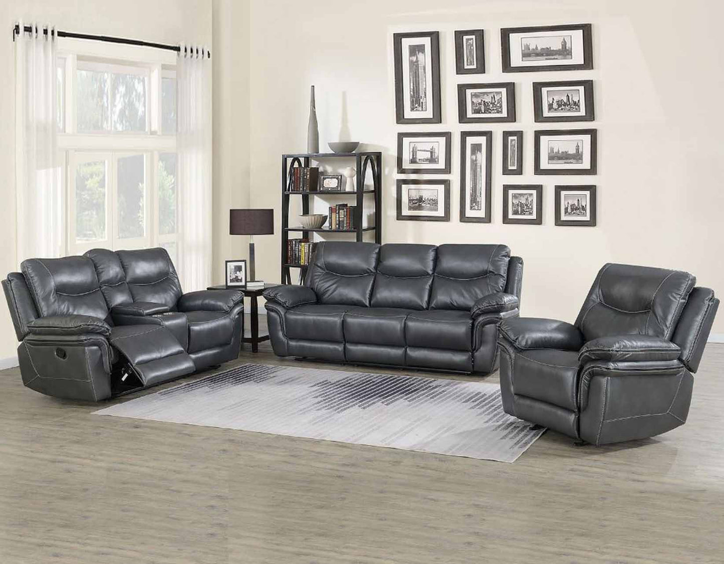 Isabella Grey Reclining Sofa, Love Seat, & Chair by Steve Silver