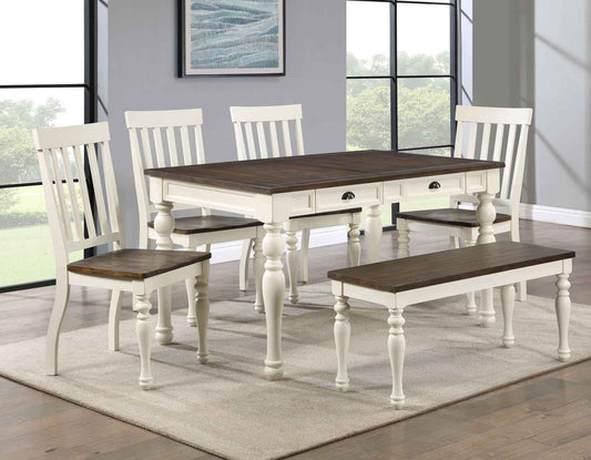 Joanna Two-Tone 4-Drawer Dining Set (table, 4 chairs, & bench) by Steve Silver