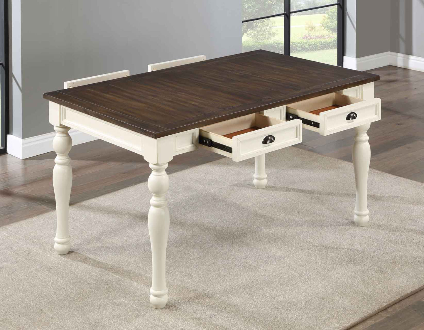 Joanna Two-Tone 4-Drawer Dining Set (table, 4 chairs, & bench) by Steve Silver